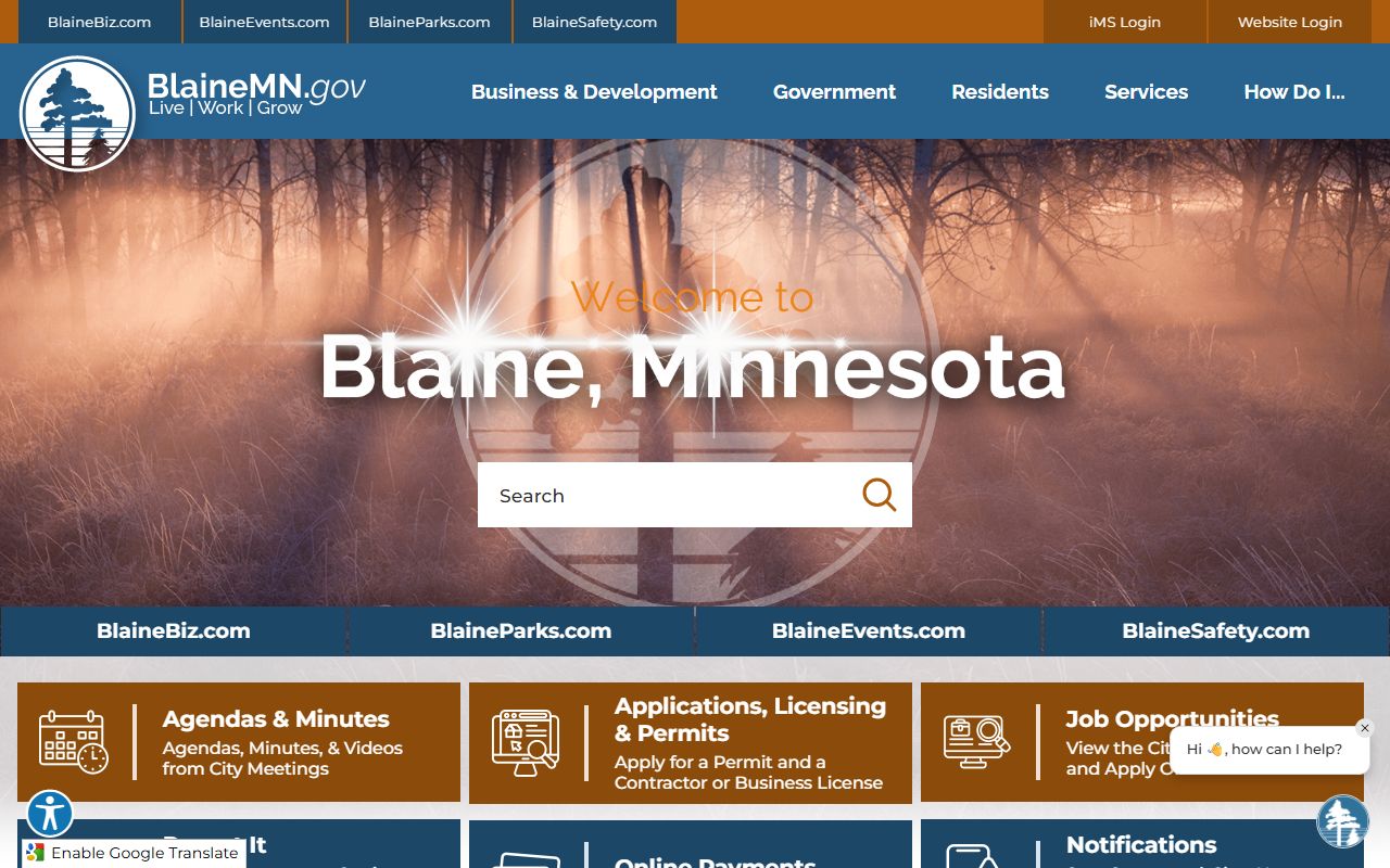 Blaine Minnesota city homepage
