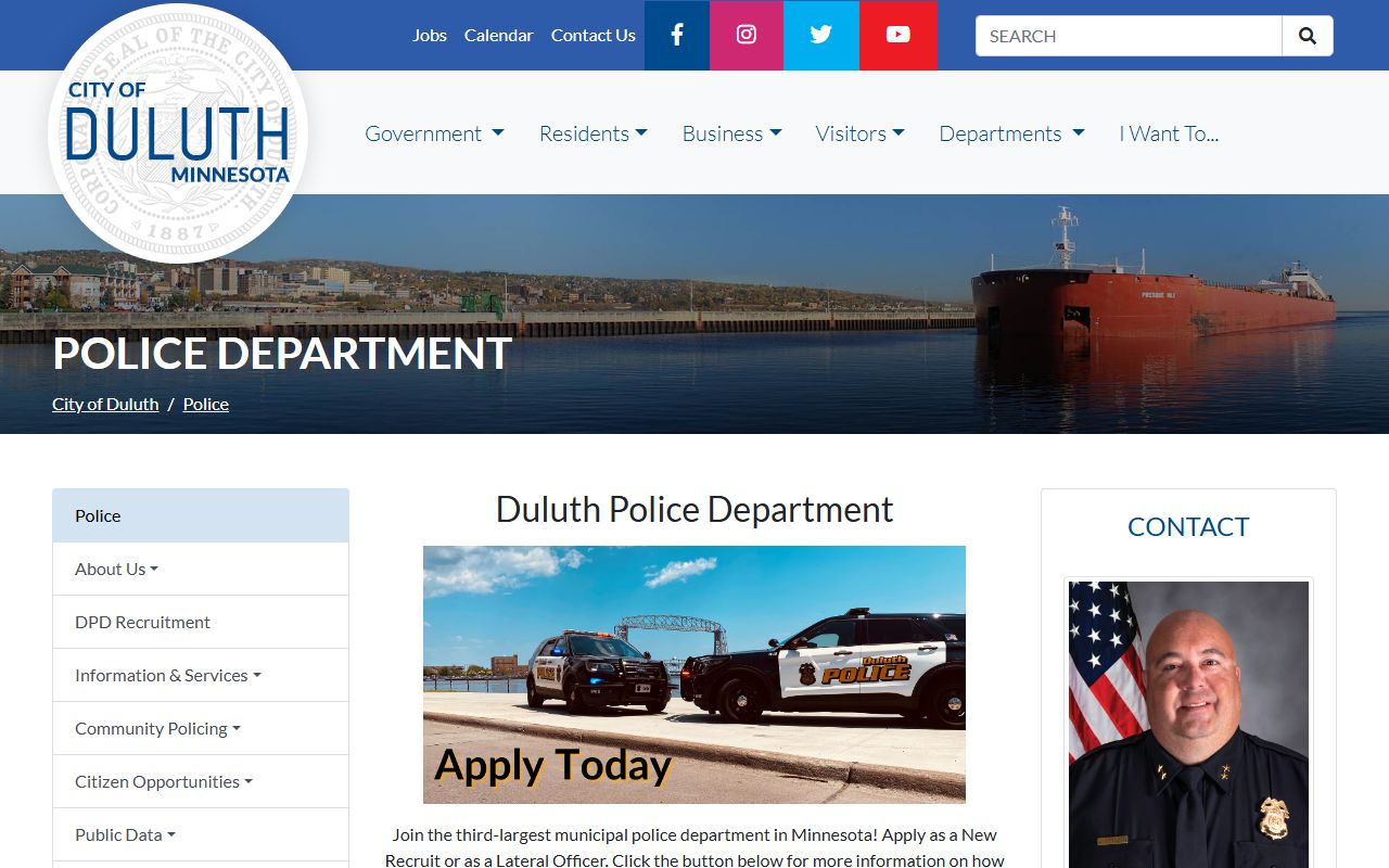 Duluth Police Department homepage with department information and public safety resources