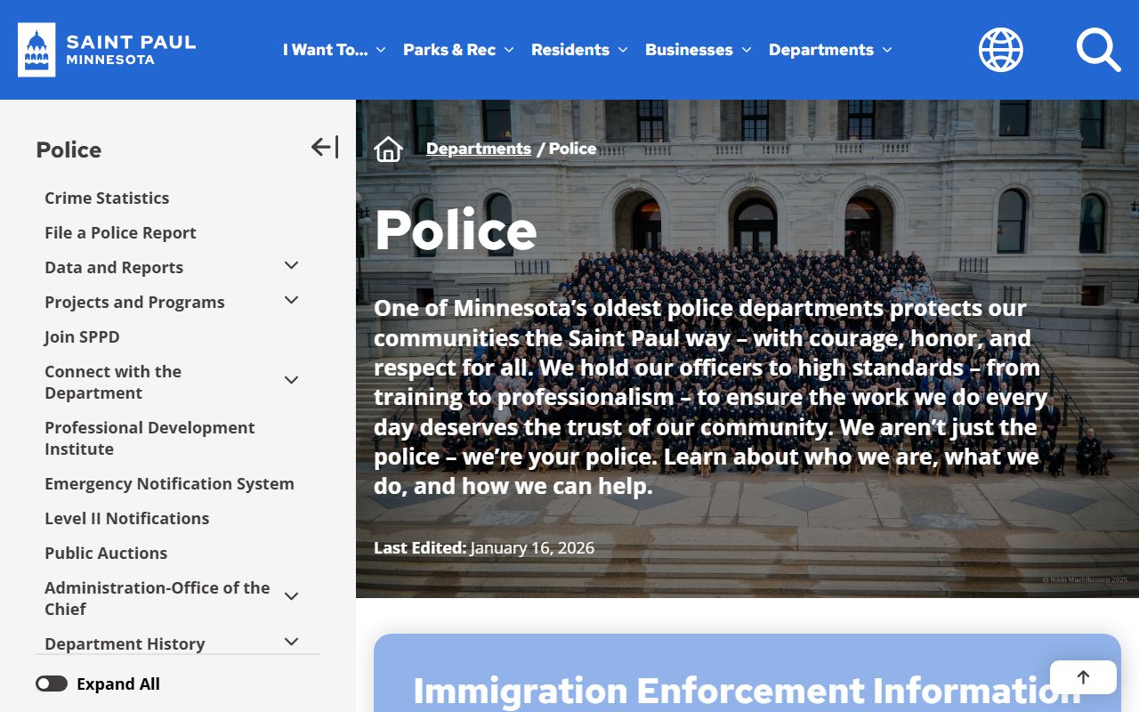 St. Paul Police Department homepage with department information and public resources