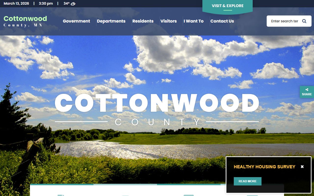Cottonwood County homepage with links to Sheriff's Office and county departments