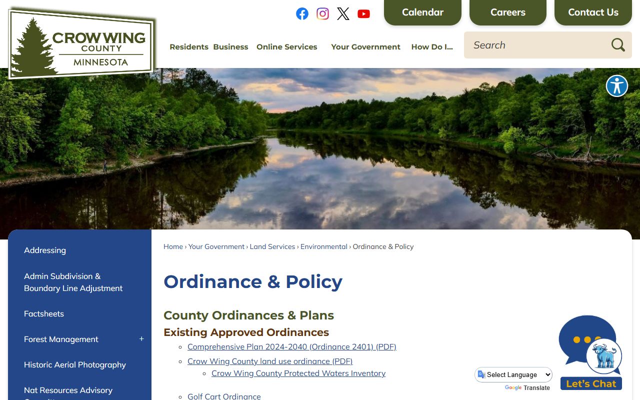 Crow Wing County Sheriff's Office page listing services and records request information