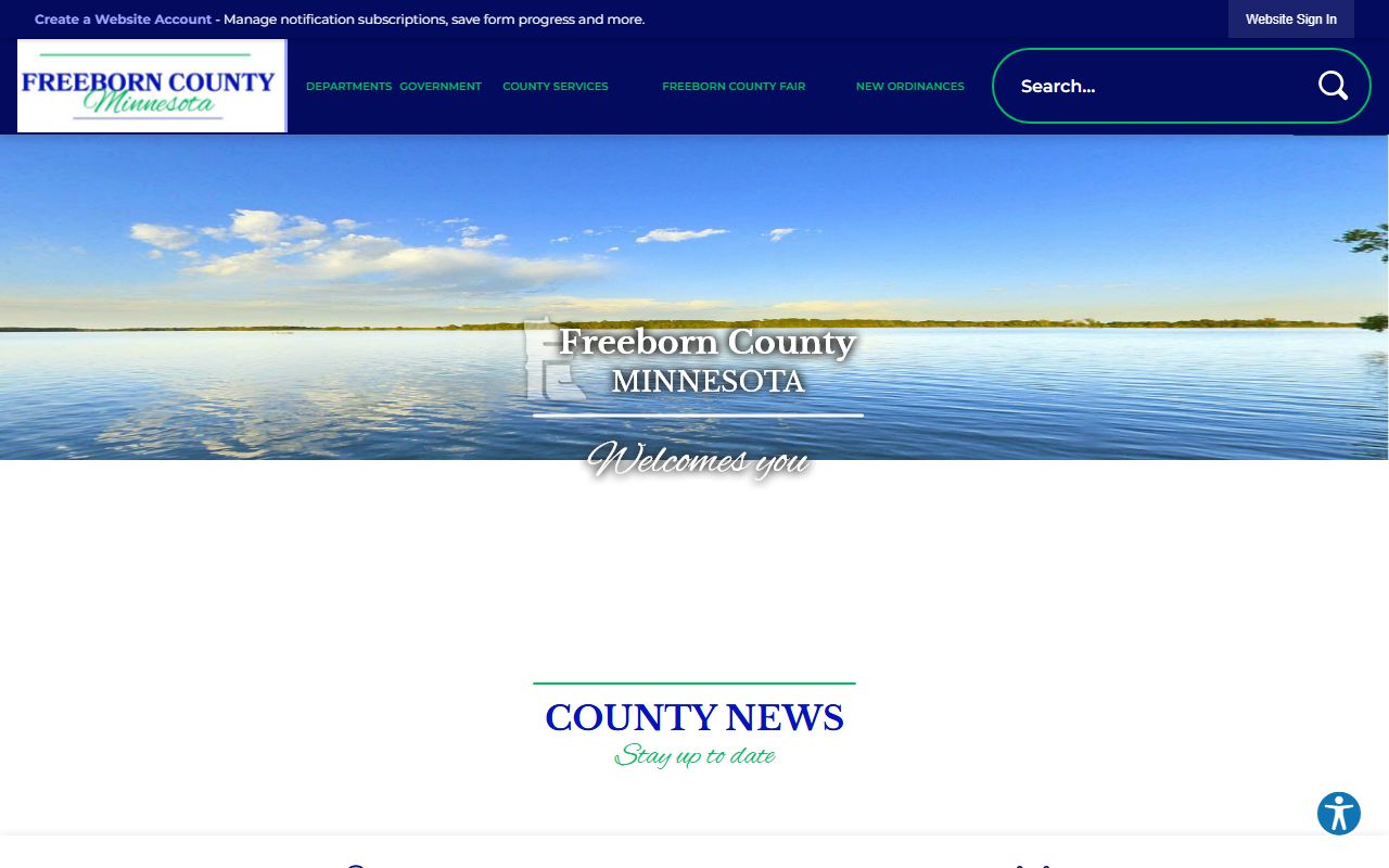 Freeborn County homepage with links to Sheriff's Office and county department contacts