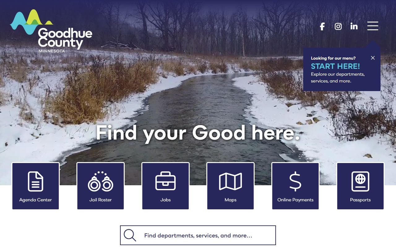Goodhue County homepage showing links to the Sheriff's Office and county departments