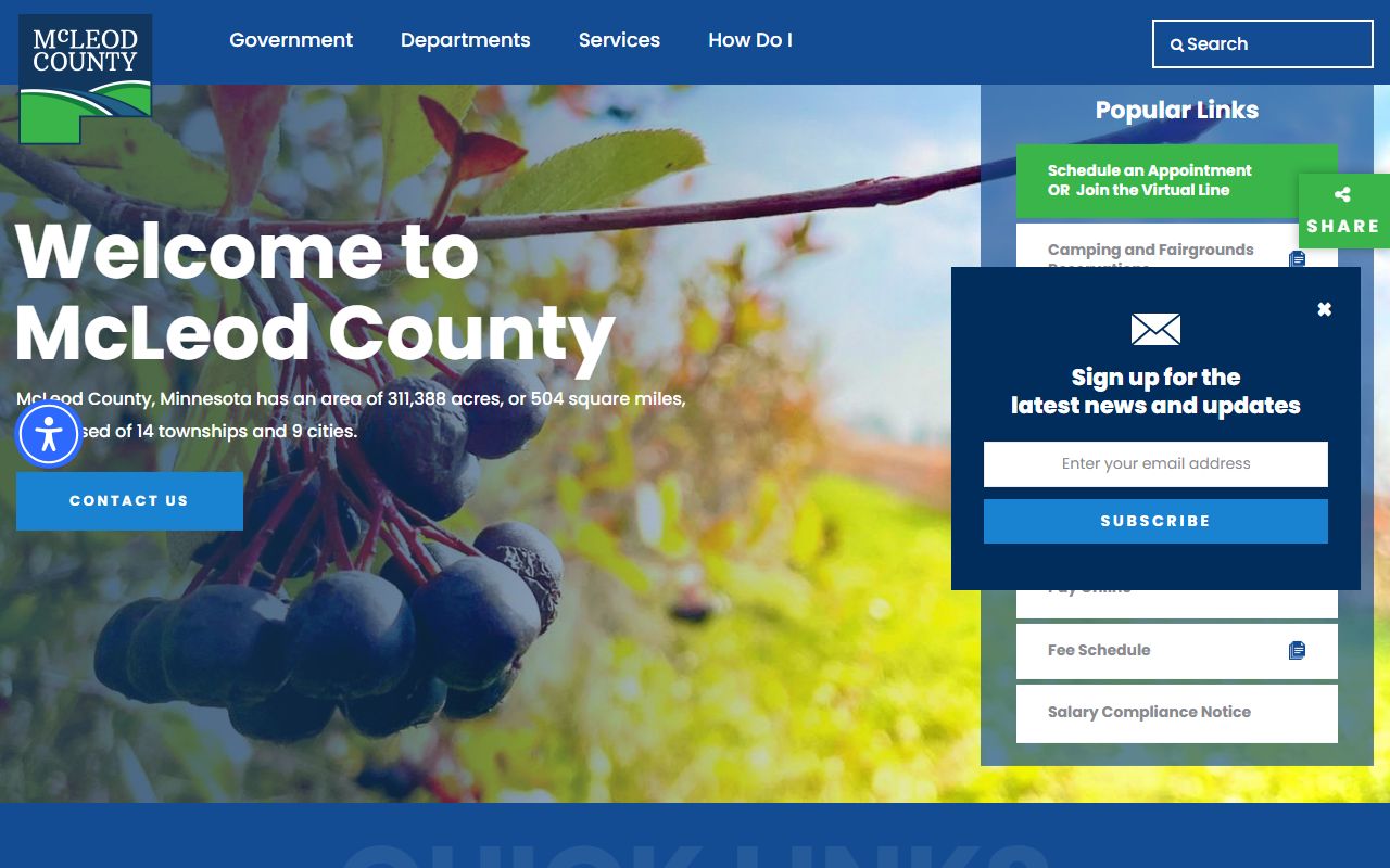 McLeod County homepage for police records access