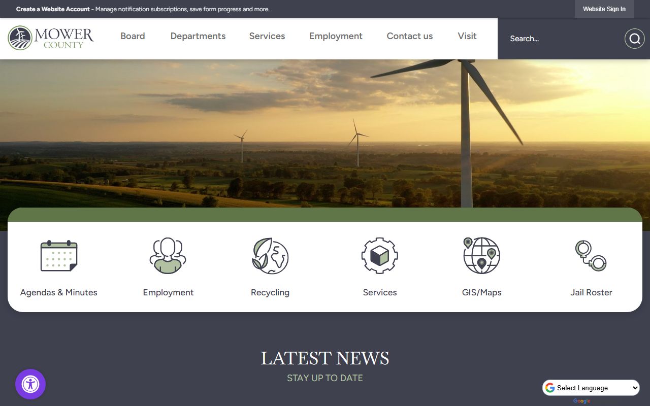 Mower County homepage for police records access