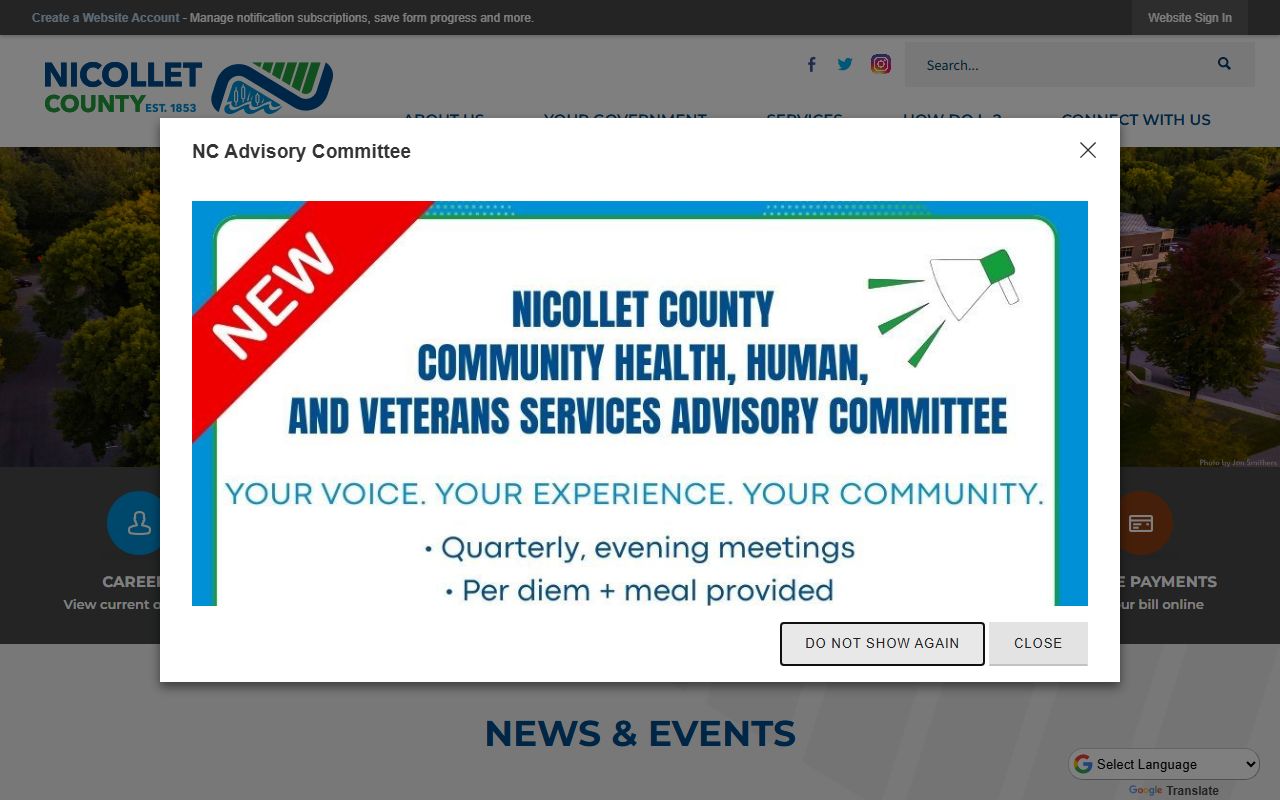 Nicollet County homepage for police records access
