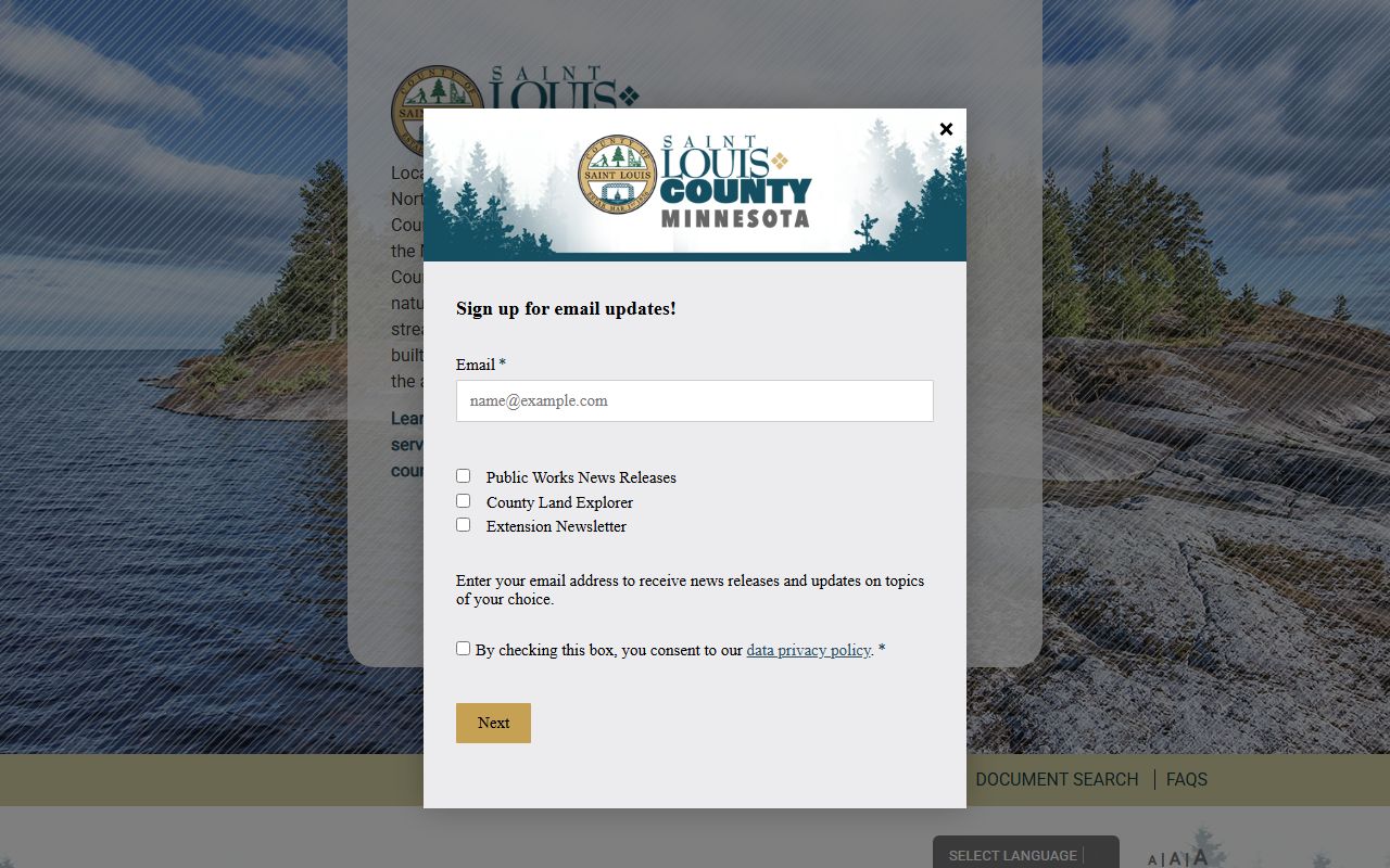 St. Louis County homepage with records access resources