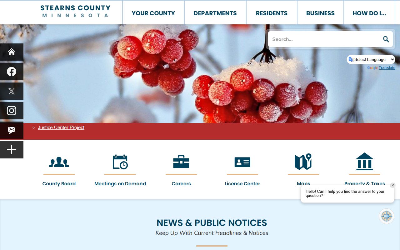 Stearns County homepage with police records and data access information