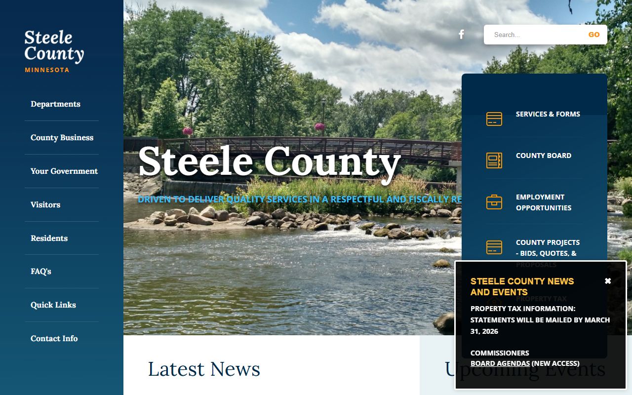 Steele County website homepage with records and sheriff information