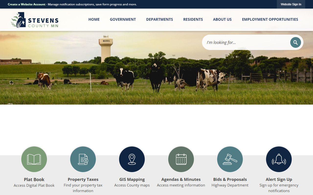 Stevens County website homepage with sheriff and records information