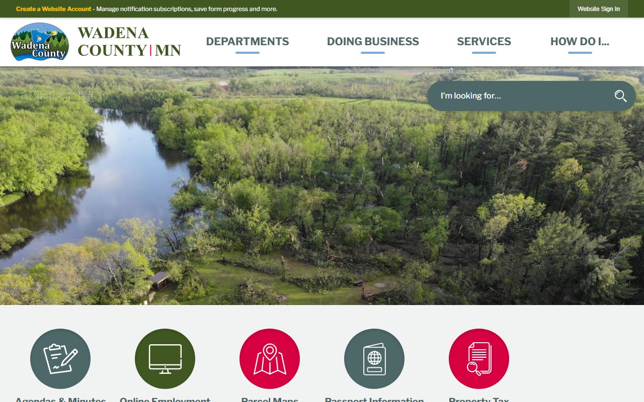 Wadena County homepage with Sheriff's Office contact links and county services