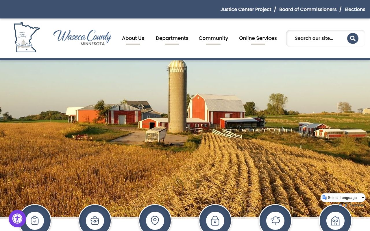 Waseca County homepage showing Sheriff's Office links and county department information