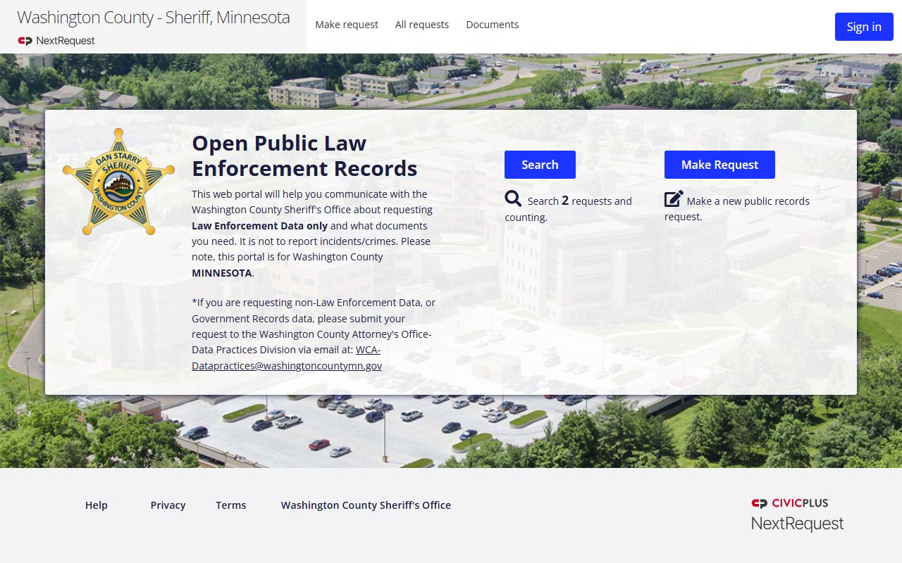 Washington County Sheriff NextRequest portal police records request