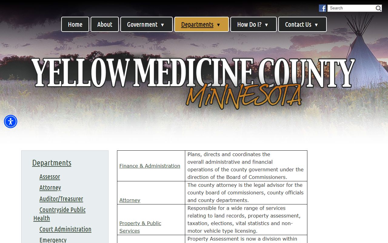 Yellow Medicine County Sheriff's Office page with law enforcement contacts and services